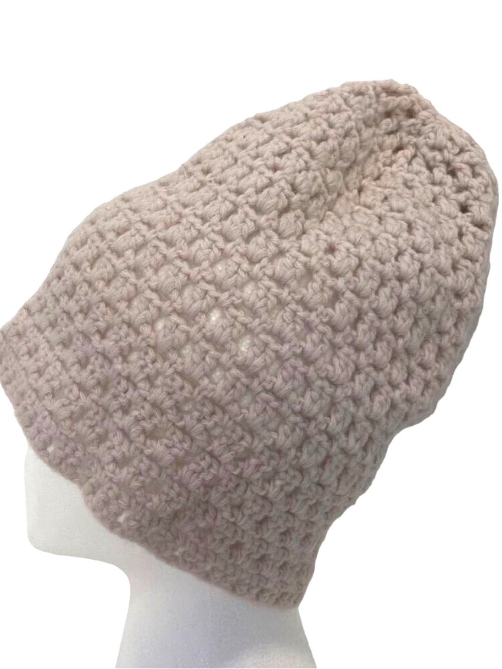 Banana Republic Beige Knit crochet Wool Beanie Hat 100% Lambswool Unisex Slouchy
